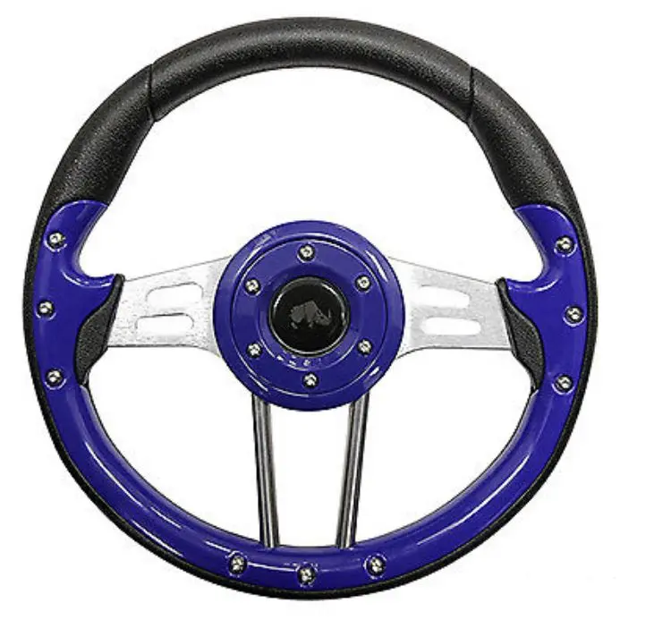 Golf Cart Steering Wheel- Blue Grip With Brushed Aluminum Spokes- 13" Diameter 1