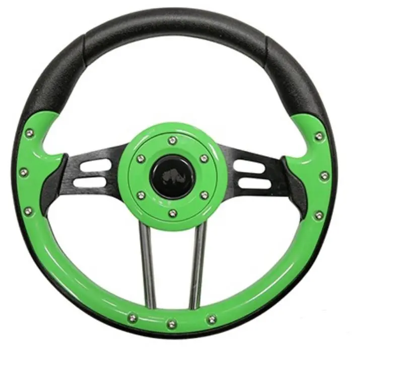 Golf Cart Steering Wheel- Lime Green Grip With Black Spokes- 13" Diameter 1