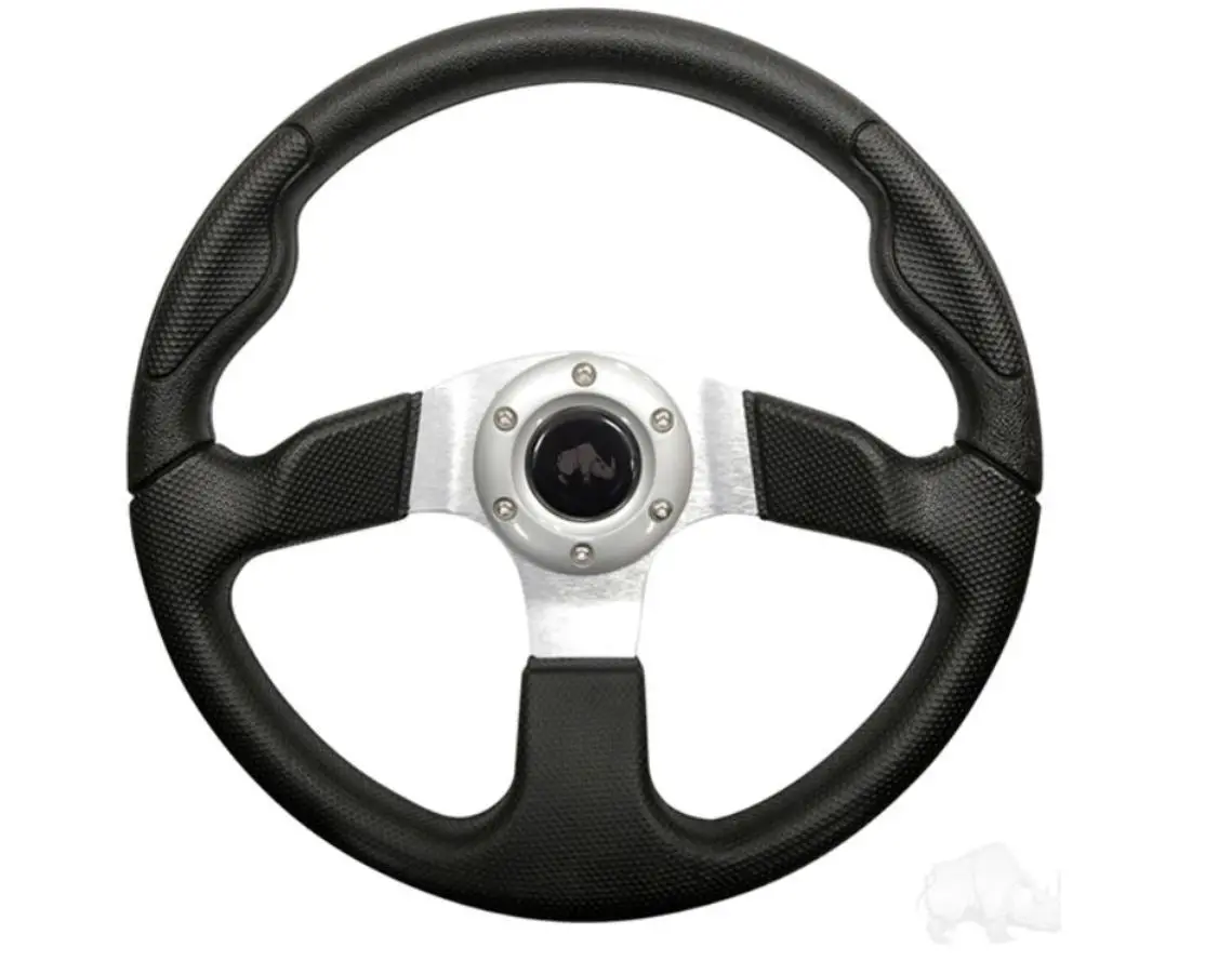 Golf Cart Steering Wheel- Formula Gt Black Grip/ Brushed Aluminum Spokes 1