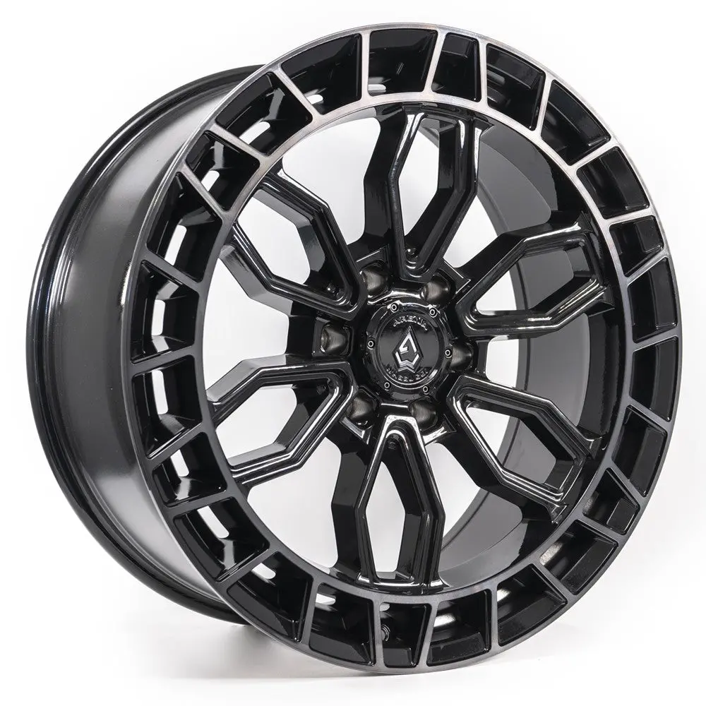 22X9.5 Arena A102 Recon Glossy Black Center Machined Ddt Lip Wheel 6X5.5 (20Mm) 1