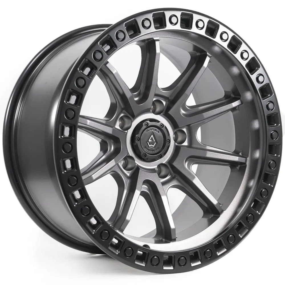 17X9 Arena A103 Mission Satin Gunmetal Center Satin Black Lip Wheel 5X5 (0Mm) 1