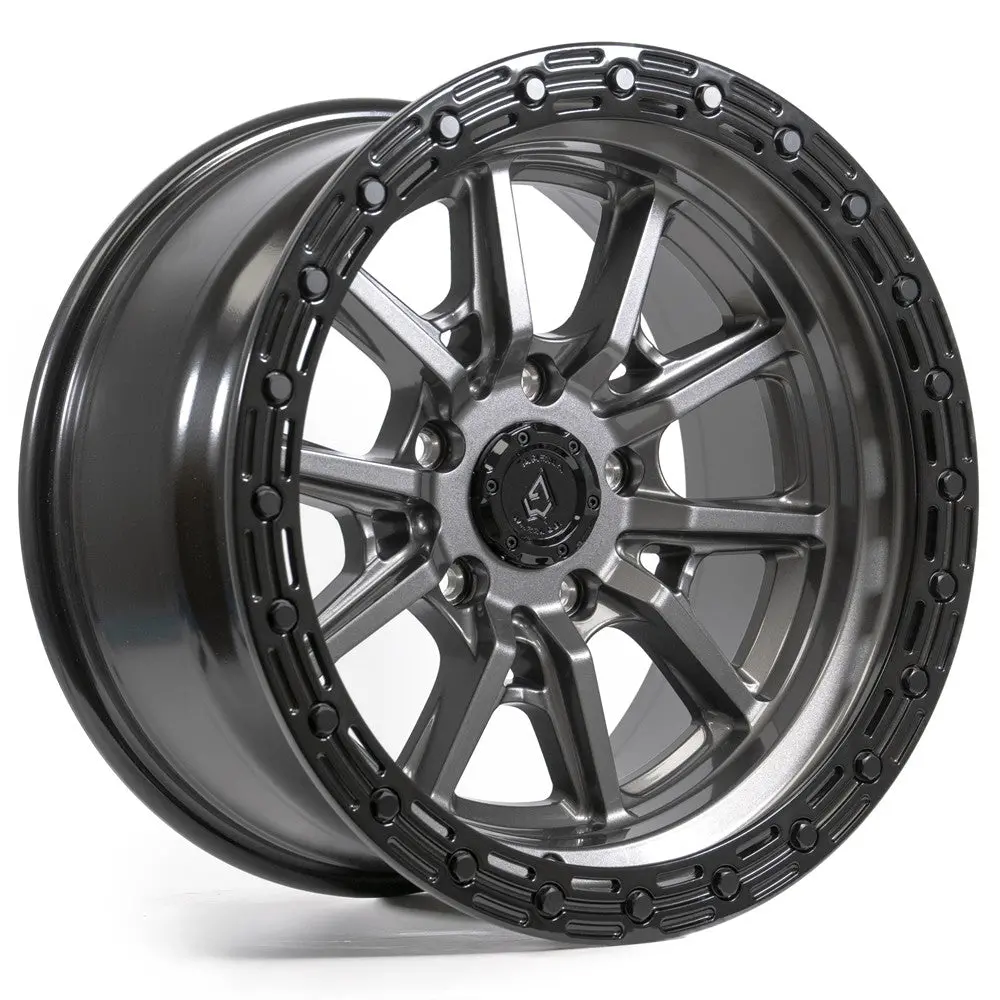17X9 Arena A106 Trek Glossy Gunmetal Center Glossy Black Lip Wheel 5X5 (-12Mm) 1