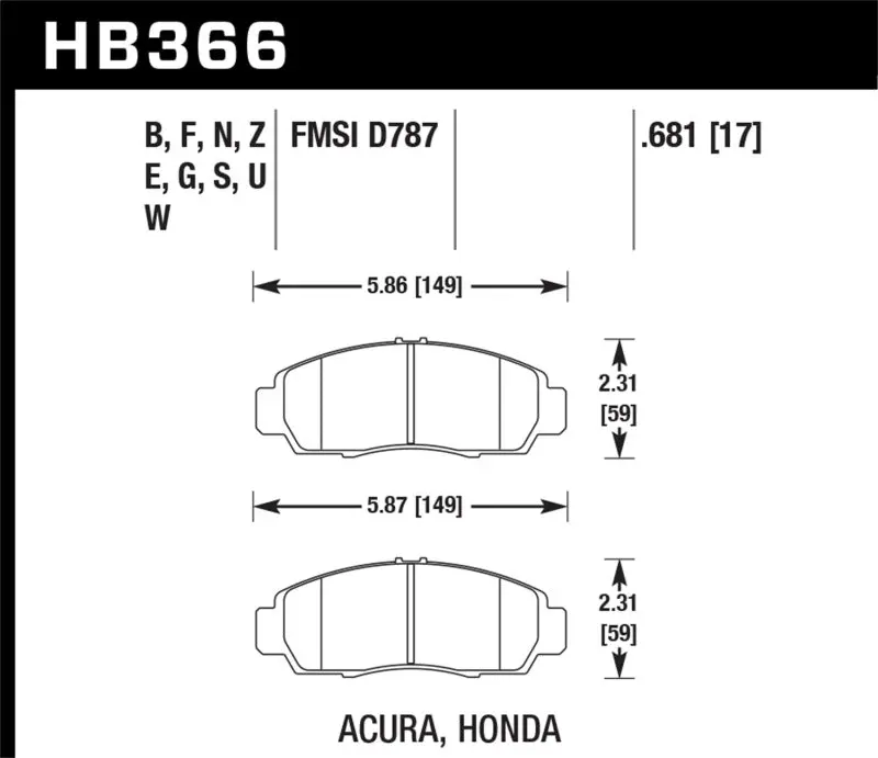 Hawk 04+ Acura Tsx / 99-08 Tl / 01-03 Cl / 08+ Honda Accord Ex Dtc-70 Race Front Brake Pads 1