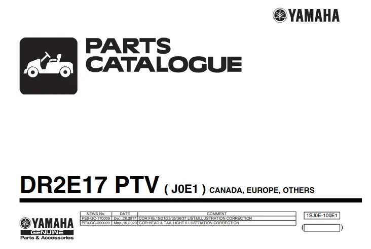 Yamaha Electric Golf Cart Parts Manual (J0e) 1 1