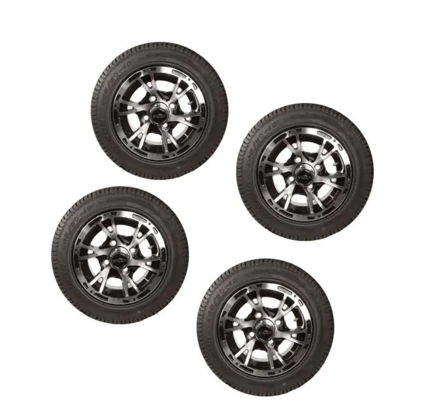Flash 10" Machined Face Golf Cart Wheels & Tires- Set Of 4 1