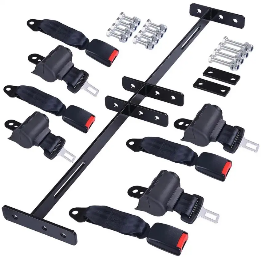 Golf Cart Seat Belt Kit With (4) Seat Belts And Bracket- Ezgo, Club Car, Yamaha Compatible 1
