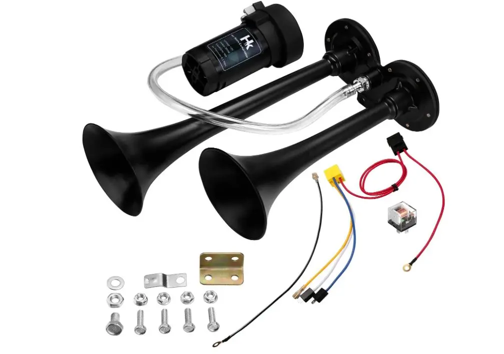 Super Loud 150Db Dual Trumpet Air Horn Kit For 12V Golf Carts, Boats 1