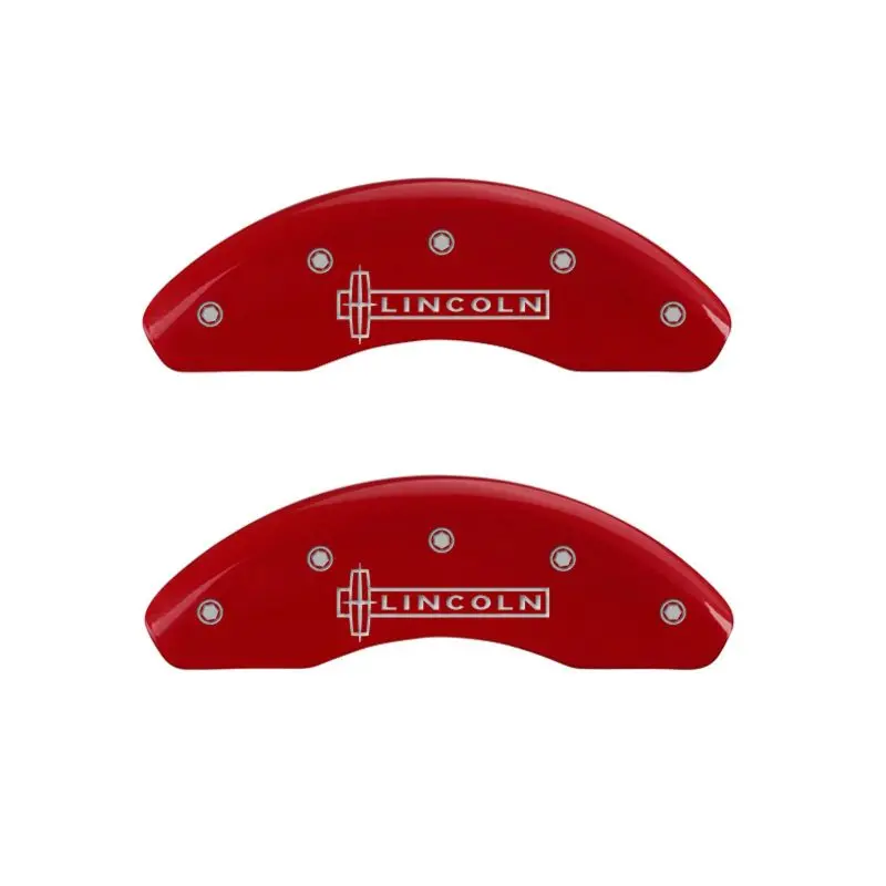 Mgp Lincoln-Themed Caliper Covers – Front Engraved 'Lincoln', Rear Featuring Mkz Badge, Red Finish With Silver Chrome Highlights 1