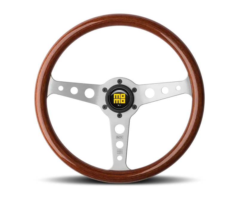Momo Indy 350 Mm Steering Wheel – Mahogany Wood Rim With Brushed Aluminum Spokes 1
