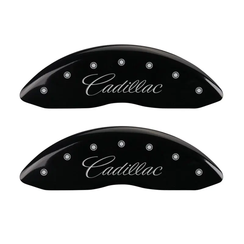Mgp 4 Caliper Covers Engraved Front & Rear Cursive/Cadillac Black Finish Silver Ch 1