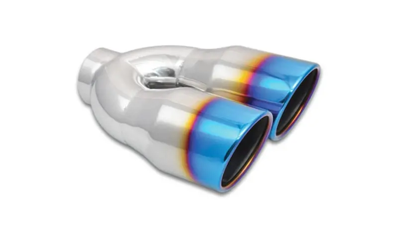 Vibrant Dual Exhaust Tips – 2.5" Id, 3.5" Od Round Stainless Steel With Burnt Blue Angle-Cut Finish 1