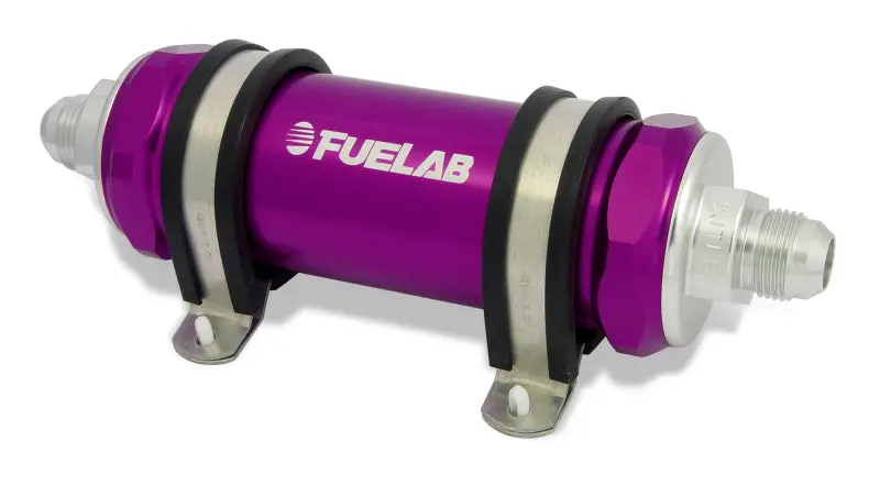 Fuelab Long-Body Inline Fuel Filter – 8An Inlet/Outlet, 10-Micron Fabric Element With Integrated Check Valve, Purple Finish 1