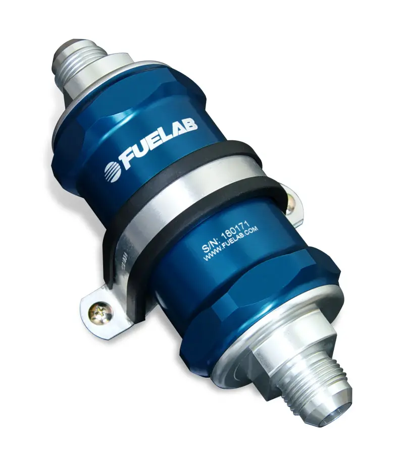 Fuelab 818 Inline Fuel Filter – -6An Inlet / -10An Outlet, 40-Micron Stainless Steel, Blue Housing 1