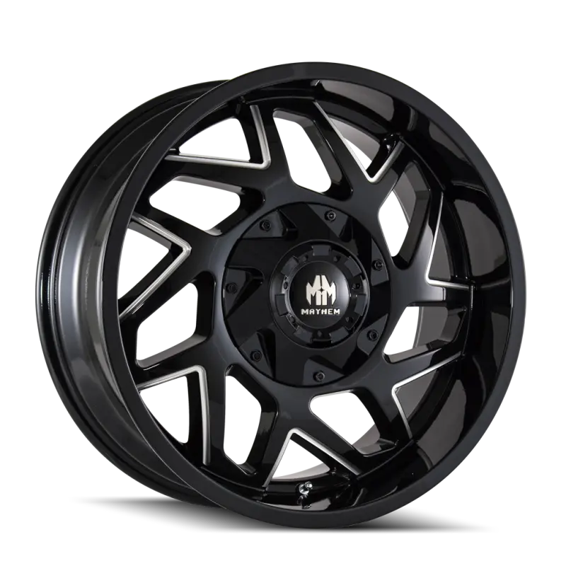Mayhem Hatchet Forged Aluminum Wheel – 20X10", 5X139.7Mm, -19Mm Offset, 110Mm Hub Bore, Black With Milled Spokes 1
