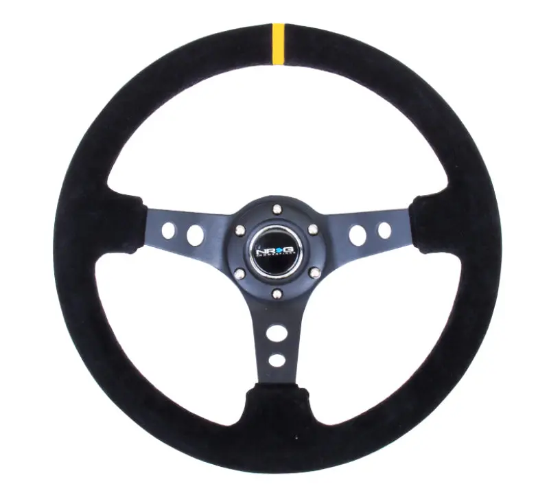 Nrg 350Mm Reinforced Steering Wheel – Black Suede, 3" Depth, Circle-Cut Spokes, Single Yellow Center Mark 1