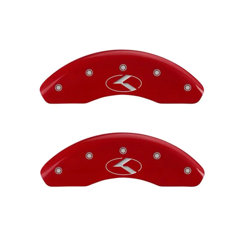 Mgp Engraved Brake Caliper Covers – Front & Rear For Kia/Circle K Models, Red Coating With Silver Chrome Accents 1