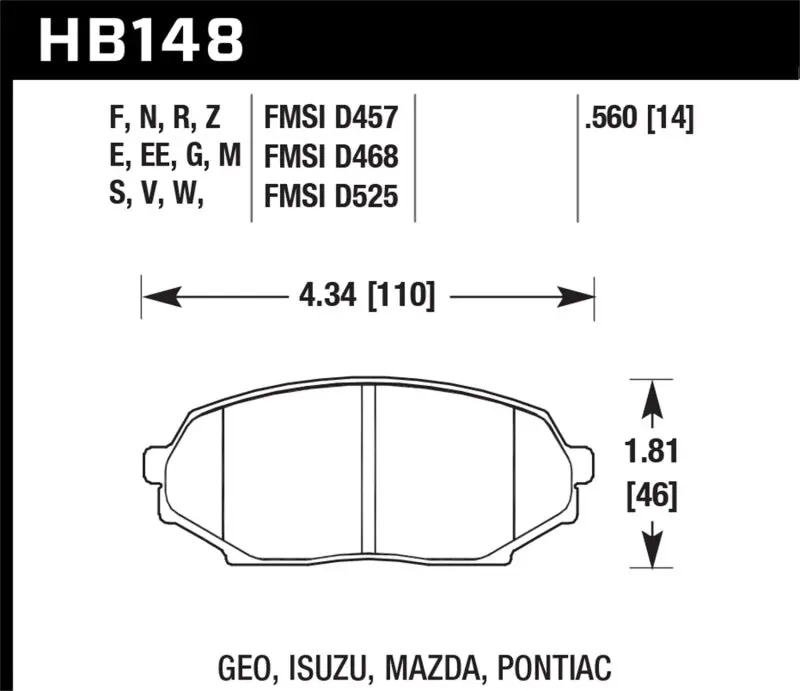 Hawk Dtc-60 Race Brake Pads – Front, Compatible With 1990–1993 Geo Storm, Isuzu Impulse, And Mazda Miata 1