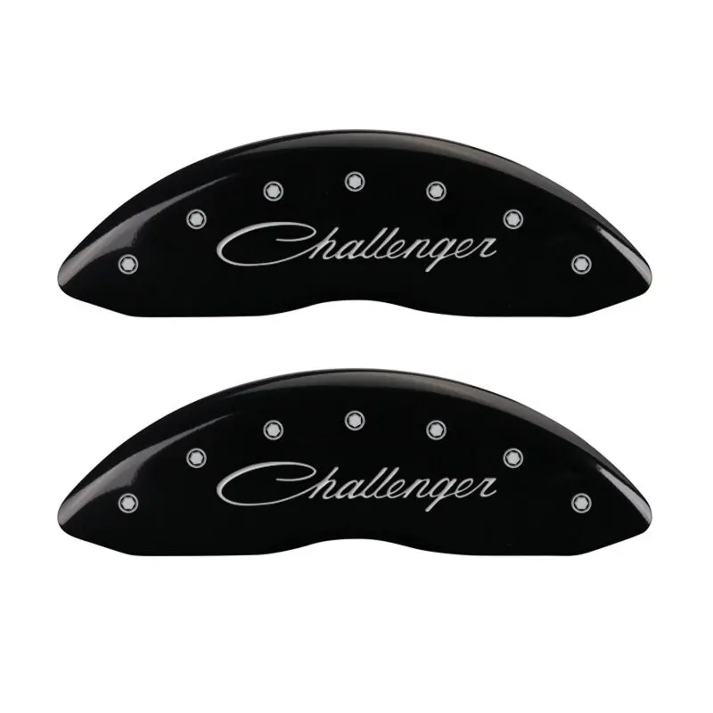 Mgp 4 Caliper Covers Engraved Front & Rear Cursive/Challenger Black Finish Silver Ch 1