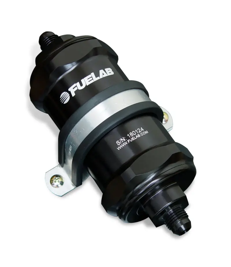 Fuelab 818 In-Line Fuel Filter Standard -8An In/-10An Out 100 Micron Stainless - Black 1