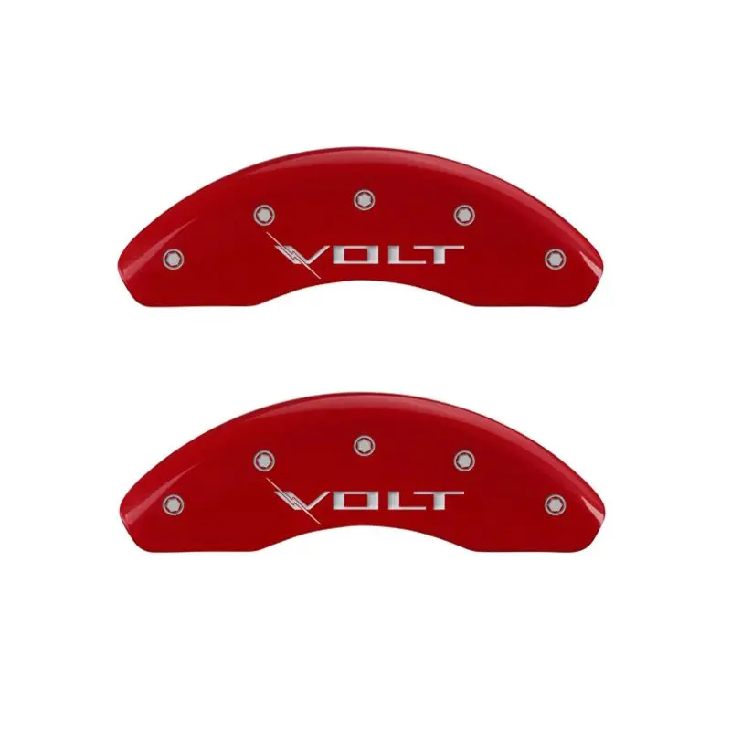 Mgp Engraved 4-Piston Caliper Covers – Front & Rear, Volt Red Finish With Silver Accents 1