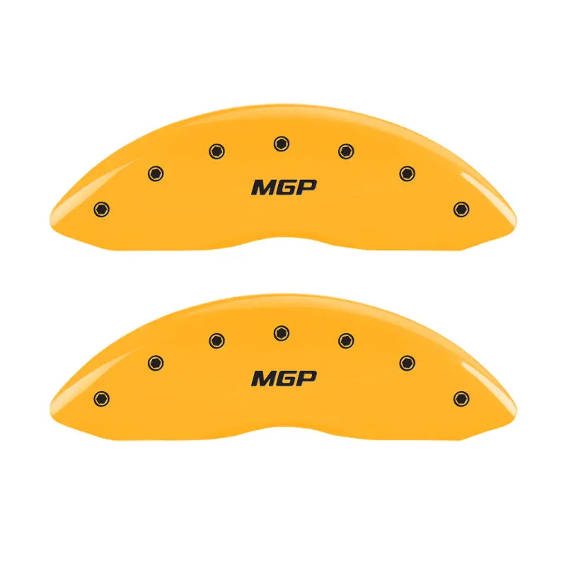 Mgp Engraved Four-Caliper Cover Set – Front & Rear, Yellow Finish With Black Chrome Detailing 1